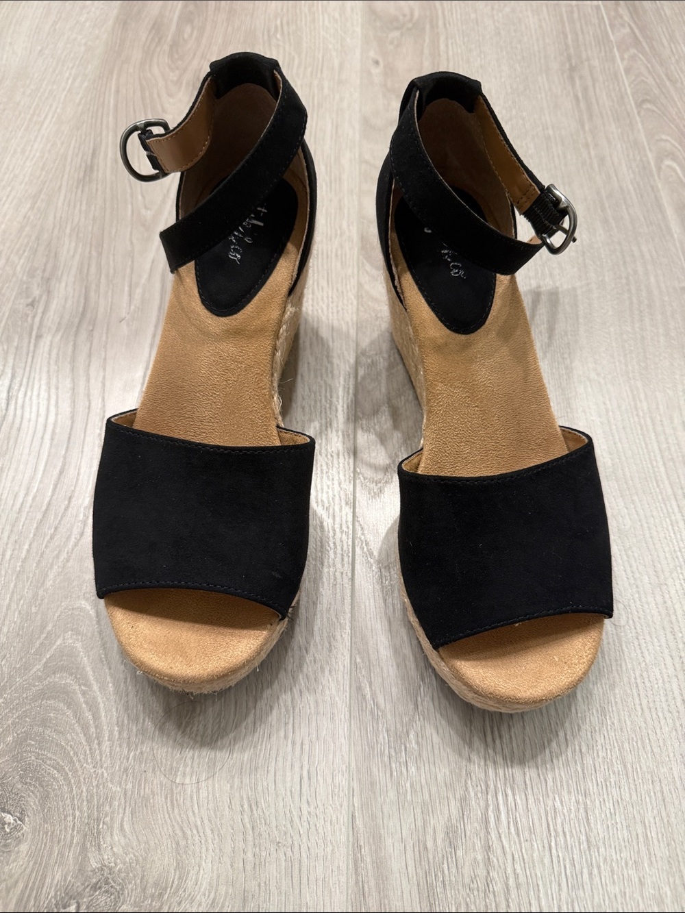 Style & Co. Black Suede Ankle-Strap Espadrille Wedge Sandals